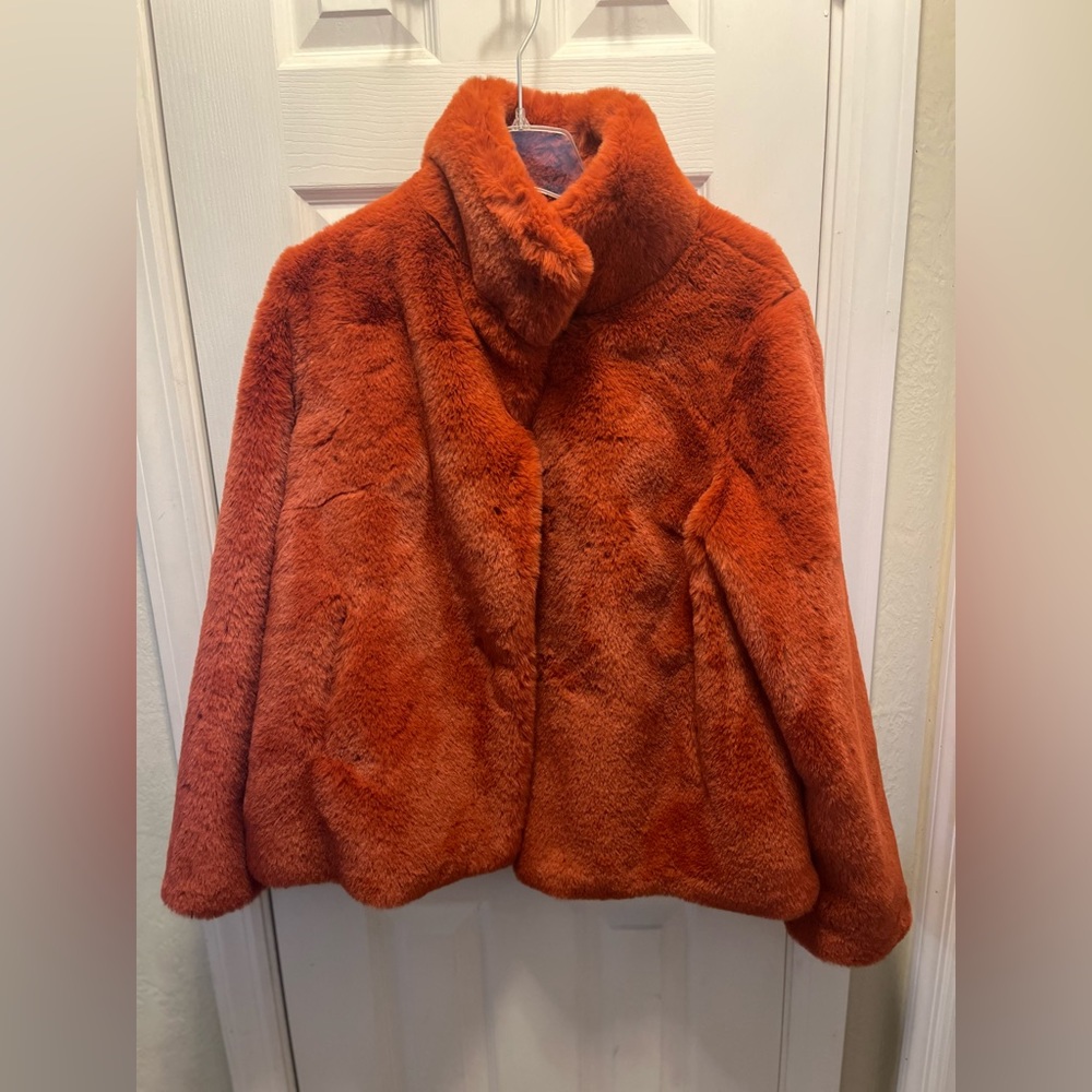 Women’s orange faux fur coat